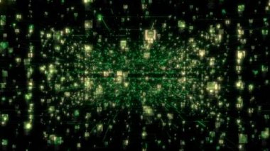 Tanımlanamayan insanların portrelerinin arama akışında hareket ederek sosyal ağda birbirlerine yeşil renkli ağlar kurdular. İş ve iletişim için yapay zeka kavramı