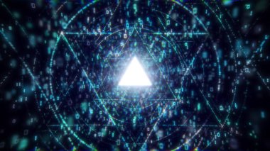 3D Büyük Veri Dijital Tünel Üçgeni. Uzay web yapısına uçmak: müzik videoları, gece kulüpleri, işitsel gösteriler ve sunumlar, LED ekranlar ve projeksiyon haritaları için kusursuz VJ döngüsü. 3d hazırlayıcı
