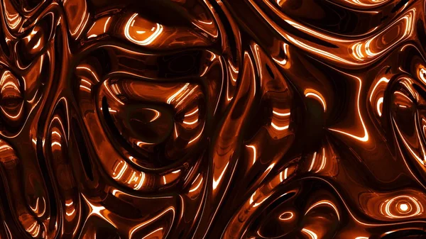 Textura metálica de bronce oscuro con ondulaciones fluidas y sombra profunda. Flujo de reflexión con estilo en 3D renderizado holográfico fondo abstracto en vídeo 4K. — Foto de Stock