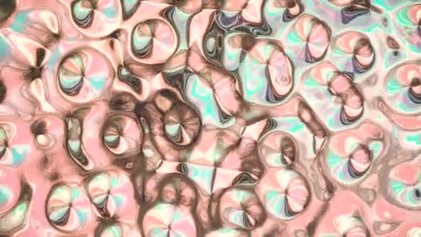 Heldere lichte iriserende kleurrijke metallic textuur in abstracte trendy holografische geanimeerde achtergrond. Gouden, zilveren en azuurblauwe kleuren golvende reflectie oppervlak. Looped 3d rendering motion grafisch in 4K — Stockvideo