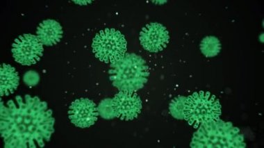 Organizma kan damarlarındaki Coronavirus 2019 nCov hücreleri siyah zemin üzerinde neon yeşil hücreler olarak sunulmaktadır. Koronavirüs, SARS, MERS gibi tehlikeli virüs vakaları kavramı. 3D görüntüleme 4K.
