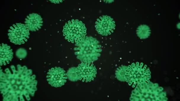 Coronavirus 2019-nCov cellen in organisme bloedvat gepresenteerd als neon groene cellen op zwarte achtergrond. Concept van gevaarlijke virusstam gevallen zoals coronavirus, SARS, MERS. 3d weergave van 4K video. — Stockvideo