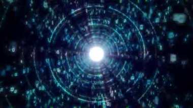3D Büyük Veri Teknoloji Tüneli, Dijital Hatlar, Büyük Veri Akımı, Fütürist Matriks. İkili kodlu parçacık ağı. Teknolojik ve ilgili hareket geçmişi. Kusursuz 3B döngü oluşturucu