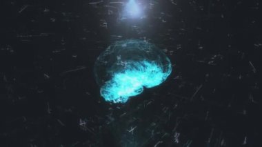 Yapay zekayı temsil eden bir beyin hologramı. Yapay Zeka. Akıllı veri madenciliği. Modern bilgisayar teknolojisi eğitimi. 3d hazırlayıcı