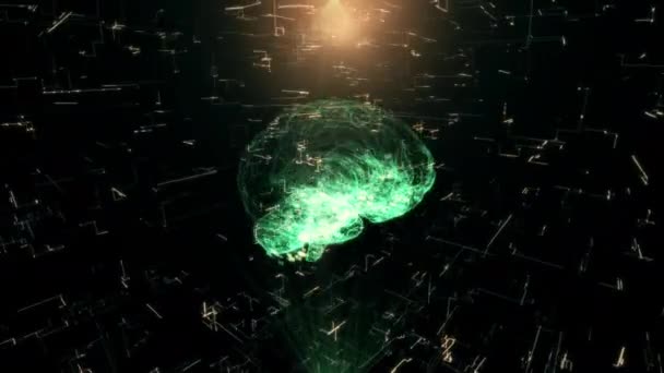 인간 두뇌 의 3d 애니메이션 그래픽 디자인. AI 개념의 스캔. 빛의 입자가 흐르는 것은 인간 두뇌의 모형 이 형성되는 동안에 형성 된 것이다. 360 도 회전. 3D — 비디오