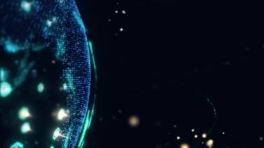 4K 'da siyah arkaplan üzerine konsept canlandırma konsepti için küresel telekomünikasyon uyduları sistemi tarafından kablosuz internet veri kablosuz bağlantısıName