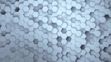 Üç boyutlu mavi geometrik altıgen soyut arkaplan. Hareket eden duvar. Bal petekleri. Animasyon döngüsü 4. 3d oluşturma