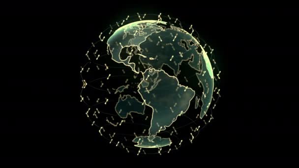 グローバルネットワーク接続世界抽象3Dレンダリング衛星starlink 。衛星は複雑なビッグデータを伝える惑星を取り巻くワンウェブやスカイブリッジを作り出し — ストック動画