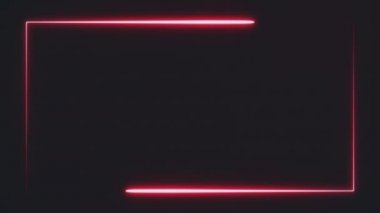 Ekran kenarındaki parlak kırmızı neon dikdörtgen çerçeve birkaç hareketli çizgi tarafından oluşturuldu. Soyut arkaplan 3D görüntüleme 4k.