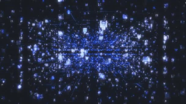 Artificiell intelligens begreppsbakgrund som rörelse i sökströmmen av porträtt länkade av mörkblå nätverk i sociala nätverk. 3D-rendering 4K — Stockvideo