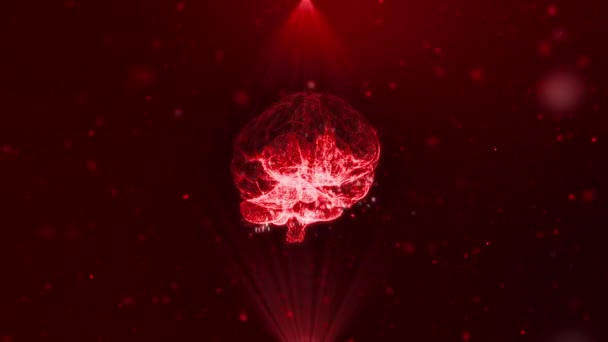 L'IA. Modèle tridimensionnel animé du cerveau dans les rayons rouges. Boucle d'animation en boucle. Le concept des nouvelles technologies en science et en médecine. Rendu 3d. — Video