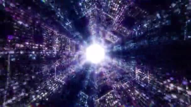 Tunnel futuriste abstrait de distorsion de science-fiction avec grille de particules. Visualisation futuriste des mégadonnées, arrière-plan high tech. rendu 3D.