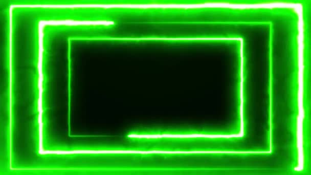 Moderní digitální zelené neonové podsvícené rámy. Bezproblémová smyčková animace zářících linií v 4k. Pozadí futuristického tunelu s neonovými světly. Smyčka 3D animace konceptu umění — Stock video