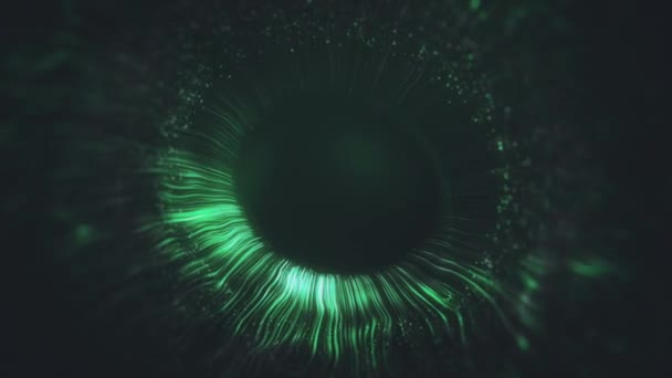 3D-lens in de ogen animatie. Transparante alfa kanaal. Oogimplantaten simulatie 4 sci fi, documentaire films achtergrond, transitie, intro, tv-programma 's, nieuws, video games. — Stockvideo