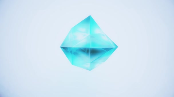Brilhante azul brilhante poliedro geml arbitrariamente transformando no fundo branco. Fundo colorido animado dinâmico de movimento de qualidade para projeto de arte, negócios e tecnologia. renderização 3D loop sem costura — Vídeo de Stock