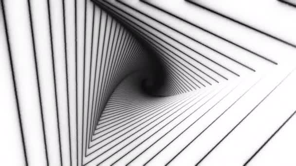 Túnel triangular Blac se move em uma espiral sobre um fundo branco. Animação para vídeos de música, boates, telas LED, shows de projeção, mapeamento de vídeo, performances audiovisuais. Renderização 3d — Vídeo de Stock