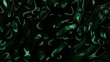 Yanardöner metalik parlak koyu yeşil renk yüzeyi hareket dalgalarıyla. Sıvı desenli holografik arkaplanı kavra. 4K içinde döngü 3D görüntüleme.