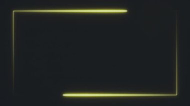 Siyah arkaplanda koyu sarı neon dikdörtgen çerçeve. Soyut 3D görüntüleme 4k.