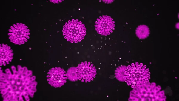 コロナウイルスの3Dアニメーションレンダリング。細菌やウイルスの病原性感染症コロナウイルスのような微生物を引き起こす病気2020 — ストック写真