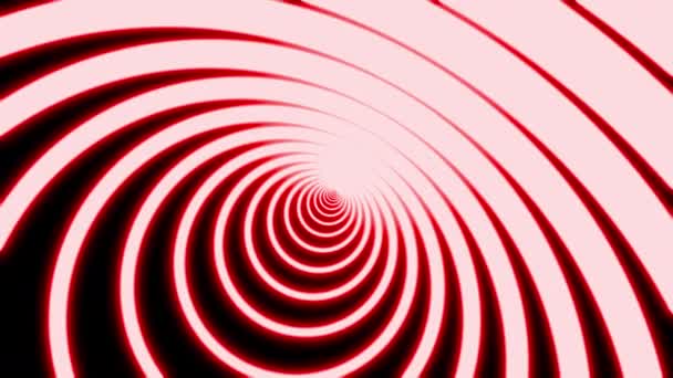 Ярко-красные неоновые линии на черном фоне образуют туннель круга движения. Абстрактный фон 3D рендеринг 4k видео. — стоковое видео