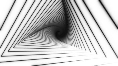 Blac üçgen tüneli beyaz arka planda spiral şeklinde hareket eder. Müzik videoları için animasyon, gece kulüpleri, LED ekranlar, projeksiyon gösterileri, video haritalama, görsel işitsel performanslar. 3d oluşturma
