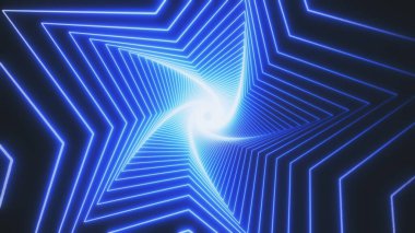 3D geometric abstract tunnel. Blue star, futuristic background, spiral movement. Seamless 4k animation clipart
