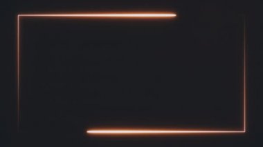 Siyah arkaplanda turuncu neon çerçeve. Soyut arkaplan 3D görüntüleme 4k.