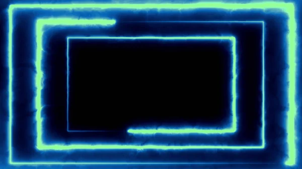 Αφηρημένο τυρκουάζ λαμπερό ορθογώνιο πλαίσιο. 4K στρογγυλεμένο ορθογώνιο animation σε μαύρο φόντο. Πρότυπο χαρτογράφησης προβολών ή παρουσιάσεων. Δυναμικά πολύχρωμα υγρά και γραμμές. 3d απόδοση — Φωτογραφία Αρχείου