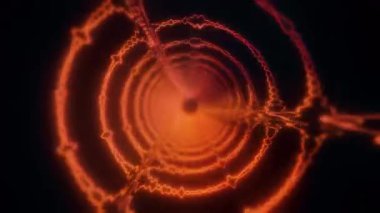 Yoğun turuncu-kırmızı ses dalgaları karanlıkta titreşiyor.