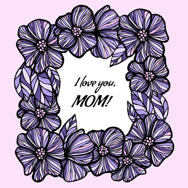 Greeting Card Mother Day Flower Frame Pink Background Delicate Pastel — Stock Vector