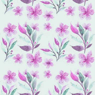 Dikişsiz çiçek botanik desen. Sulu boya çiçekler. Hassas pastel renkler. İçin kumaş, paketleme, seramik, kapakları, kartpostallar, düğünler. Pembe çiçekler, yapraklar bir dk