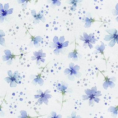 Dikişsiz çiçek botanik desen. Sulu boya çiçekler. Hassas pastel renkler. İçin kumaş, paketleme, seramik, kapakları, kartpostallar, düğünler. Mavi çiçekler.