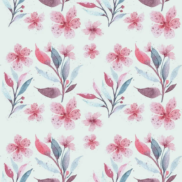 Seamless Floral Botanical Pattern Watercolor Flowers Delicate Pastel Colors Fabric — Stock Photo, Image