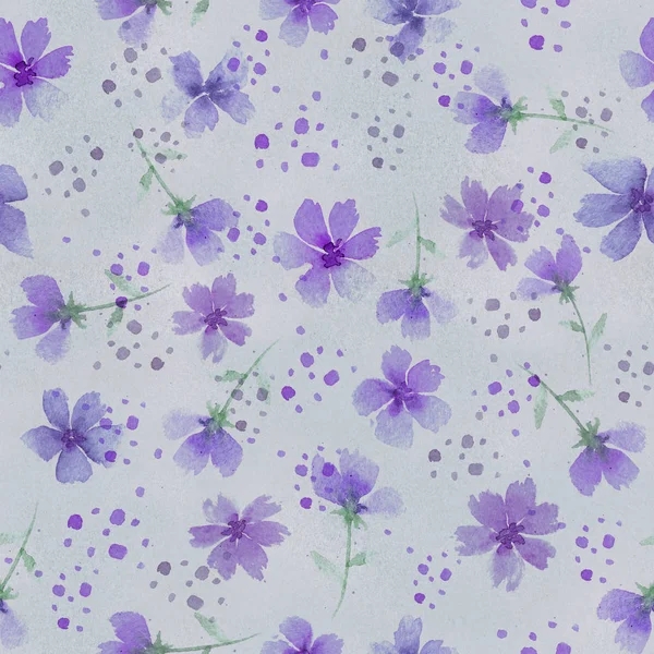 无缝花卉植物图案 水彩花 细腻柔和的色彩 用于布料 明信片 灰蓝色背景上的丁香花 — 图库照片
