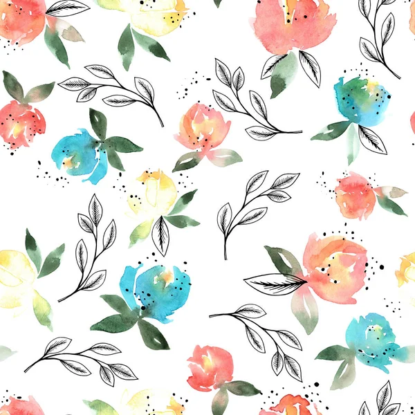 Fleurs Aquarelles Motif Floral Aquarelle Sans Couture Pour Textiles Papier — Photo