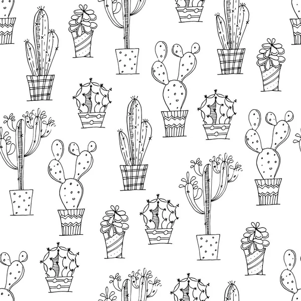 Modello Senza Cuciture Con Cactus Vaso Texture Sfondo Carta Parati — Vettoriale Stock