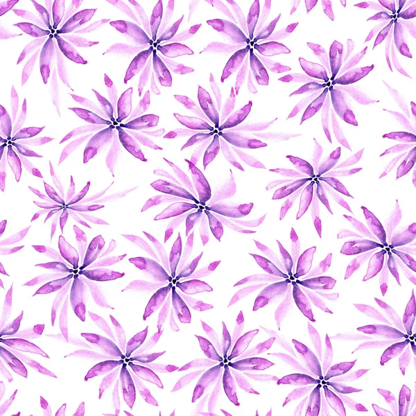 Seamless Pattern Exotic Pink Flowers Watercolor Illustration White Background — Stock Photo, Image