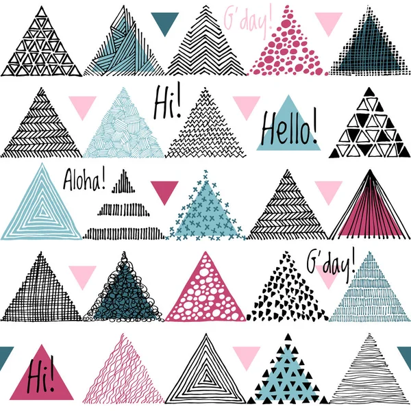 Black Color Hand Drawn Triangles Doodle White Background Seamless Vector — Stock Vector