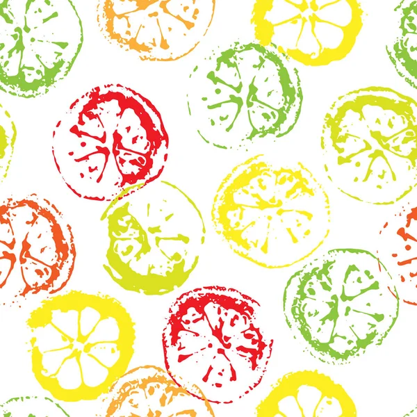 Цитрусовий Безшовний Візерунок Шматочки Цитрусових Лайма Лимона Апельсина Векторні Ілюстрації — стоковий вектор