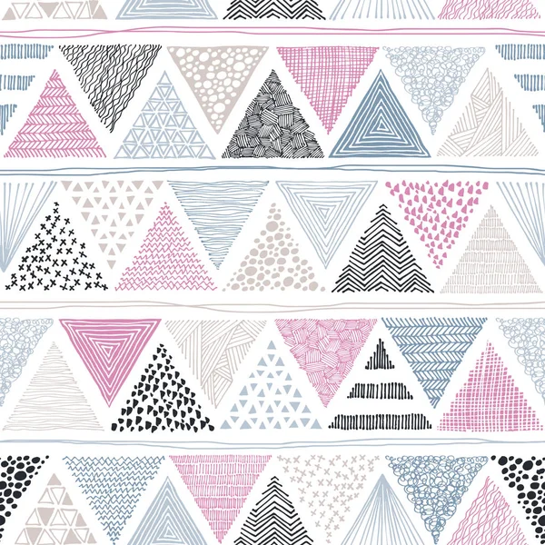 Seamless Abstract Pattern Hand Drawn Triangles Doodle Style Vector Illustration — Stock Vector