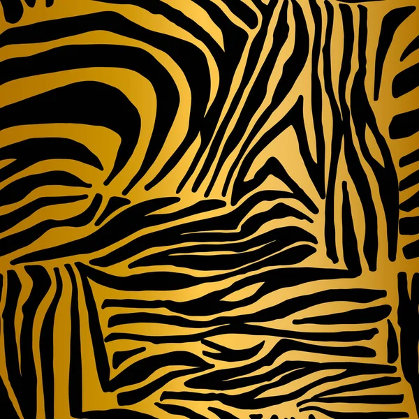 Zebra skin. Golden seamless pattern on black. Elegant texture wi — Stock Vector