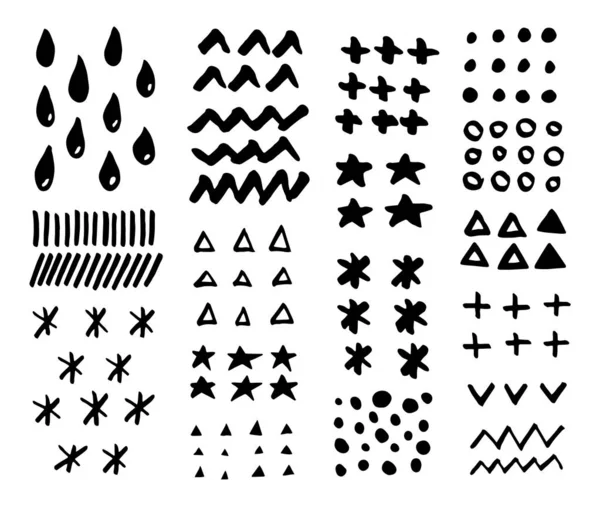 Набор векторных текстур, нарисованных вручную. Треугольники, круги, точки , — стоковый вектор
