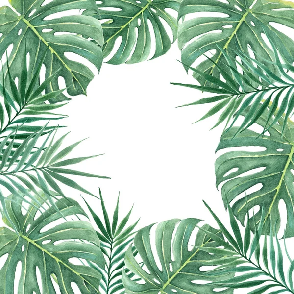 Рамка с акварелью красочные тропические листья и яркие растения — стоковое фото