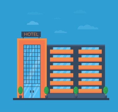 Otel binası ya da iş için düz stil'ofis binası. Vektör çizim