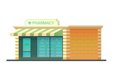 Eczane dükkanı. Dergi ilaçların reçeteli ilaçların Satılık. Vektör çizim üzerinde beyaz izole.