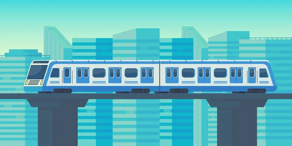 Sky trein naar station in de stad. Mass rapid transitosysteem. Platte vectorillustratie. — Stockvector