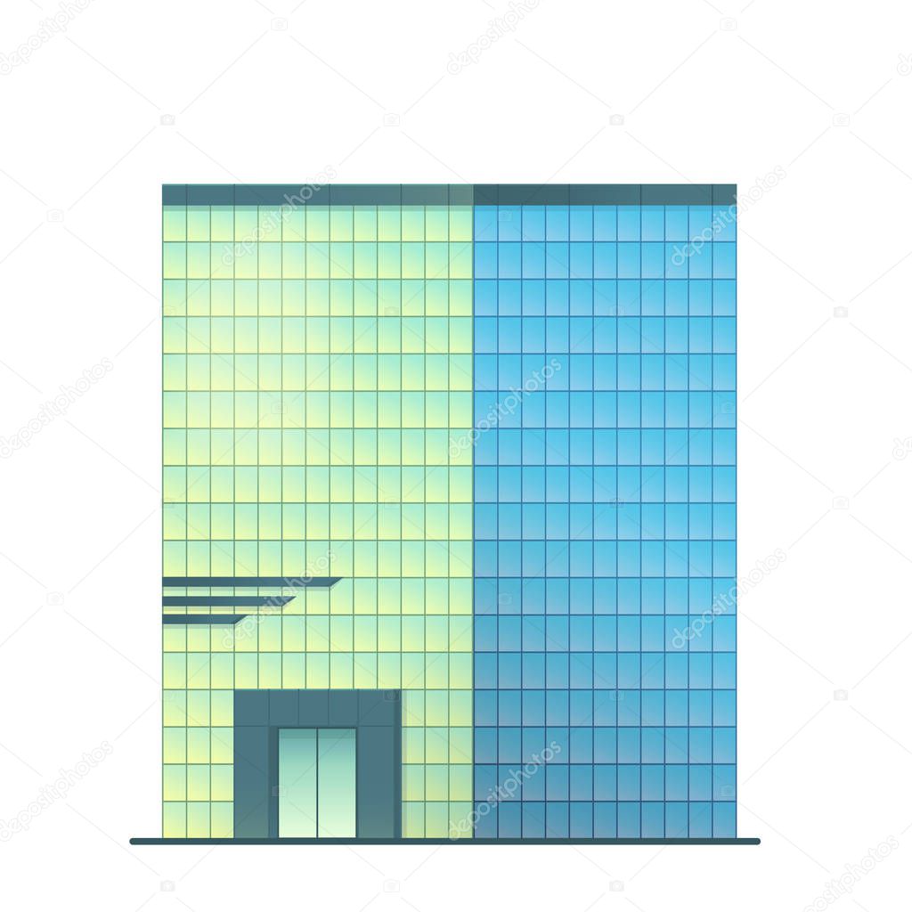 Modern office or company building. High-rise scyscraper. Vector flat style illustration isolated on white.