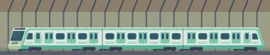 Yolcu modern elektrikli yüksek hızlı tren. Tren metro veya Tünel metro nakliyesi. Yeraltı tren vektör çizim düz stil.