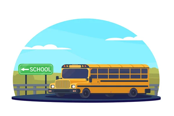 Шкільний автобус на дорозі. Автобус для перевезення дітей до шкіл. Векторні плоскі ілюстрації . — стоковий вектор