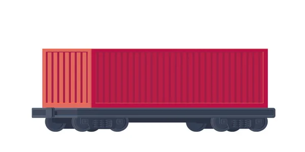 Trein container op treinwagon. Goederenvervoer per spoor. Vectorillustratie. — Stockvector